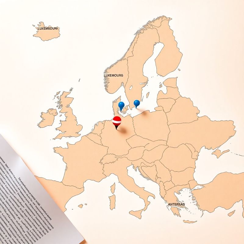 Hartă minimală a Europei cu pini pe Luxemburg, Cipru, Austria și Olanda